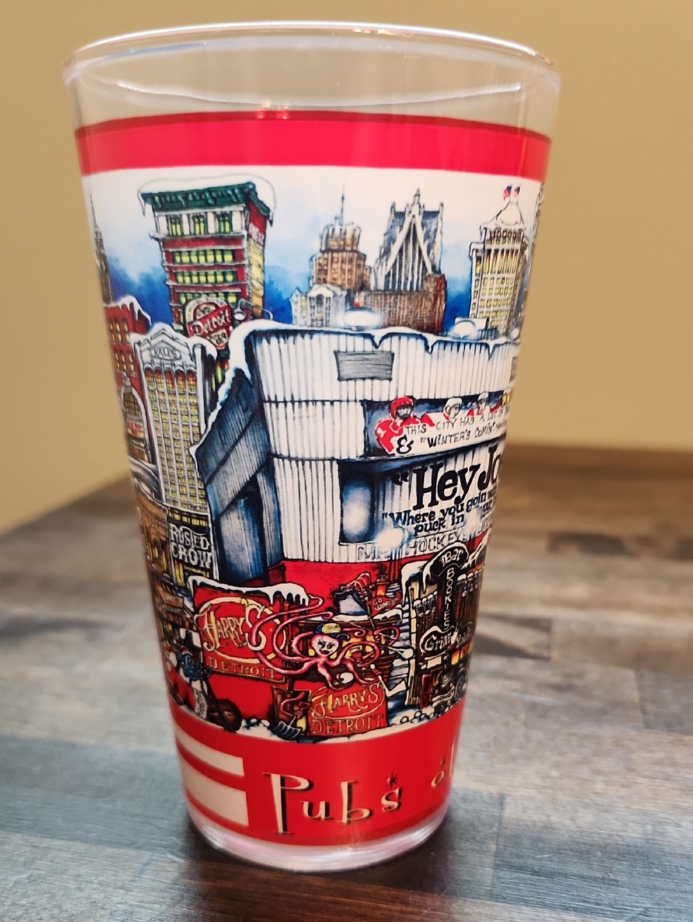 Pubs Of Detroit Hockeytown Red Wings Illustrated City Pint Glass
